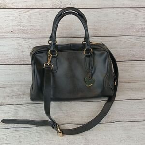 Cuore & Pelle Leather Black Celeste Satchel Handbag Purse w/ Strap Gold Hardware